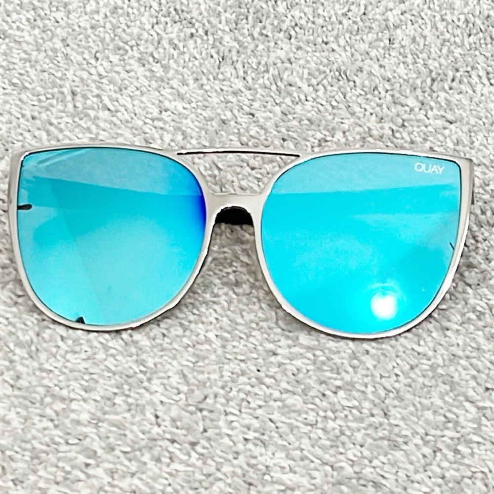 Quay Australia Mirrored Blue Lens Sunglasses with Silver Frame